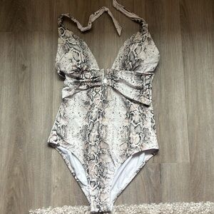 Heidi Kline women Snake Print One Piece Halter Swimsuit